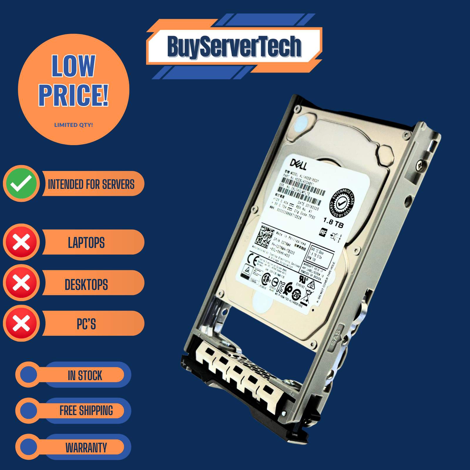 Dell 2TRM4 1.8TB 10K SAS 12G 2.5″ HDD AL14SEB18EQY | 0 Hours – 1 Year war 02TRM4