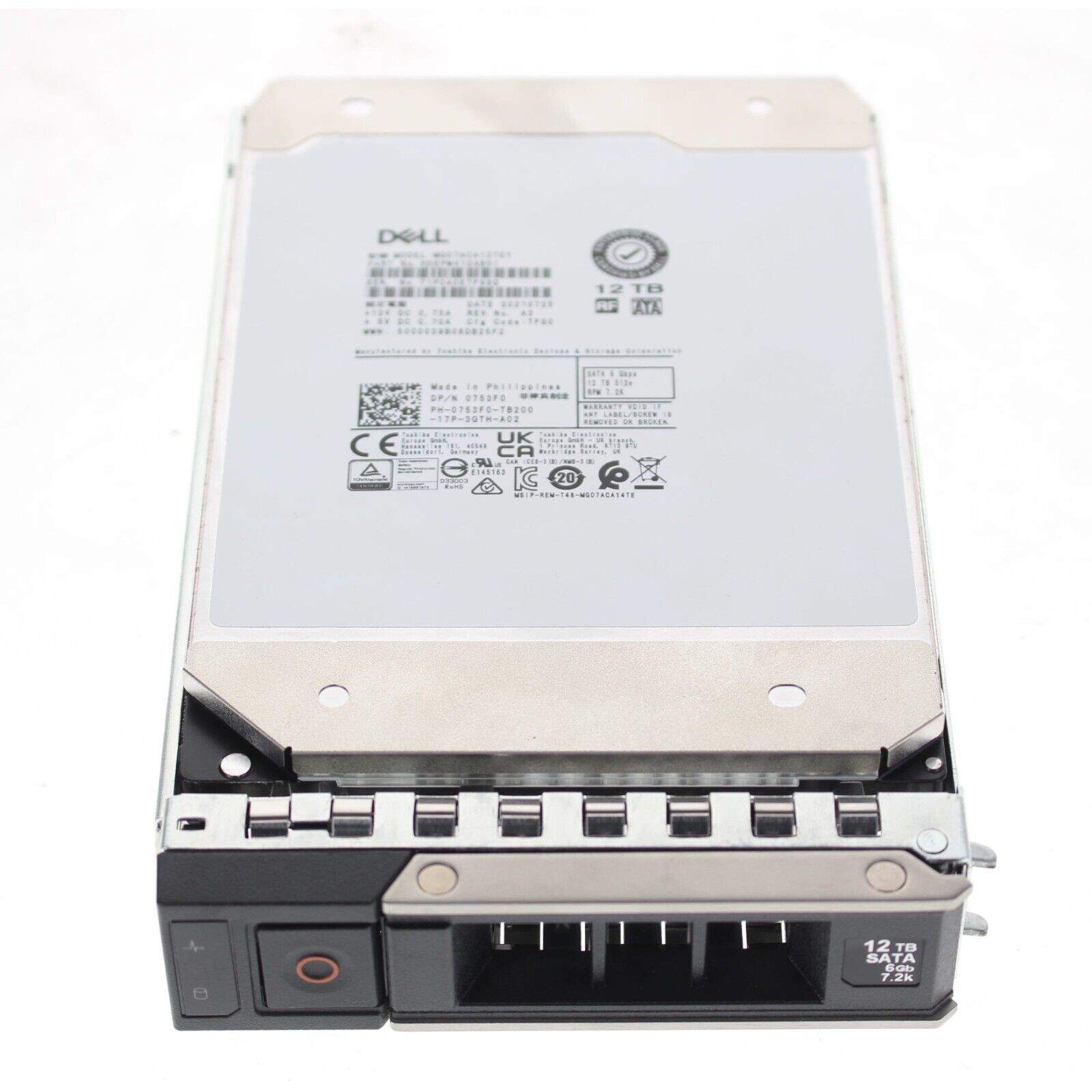 Dell 753F0 12TB SATA 6GBPS 512e 7.2K 3.5″ Hard Drive MG07ACA12TEY HDEPW41DAB51