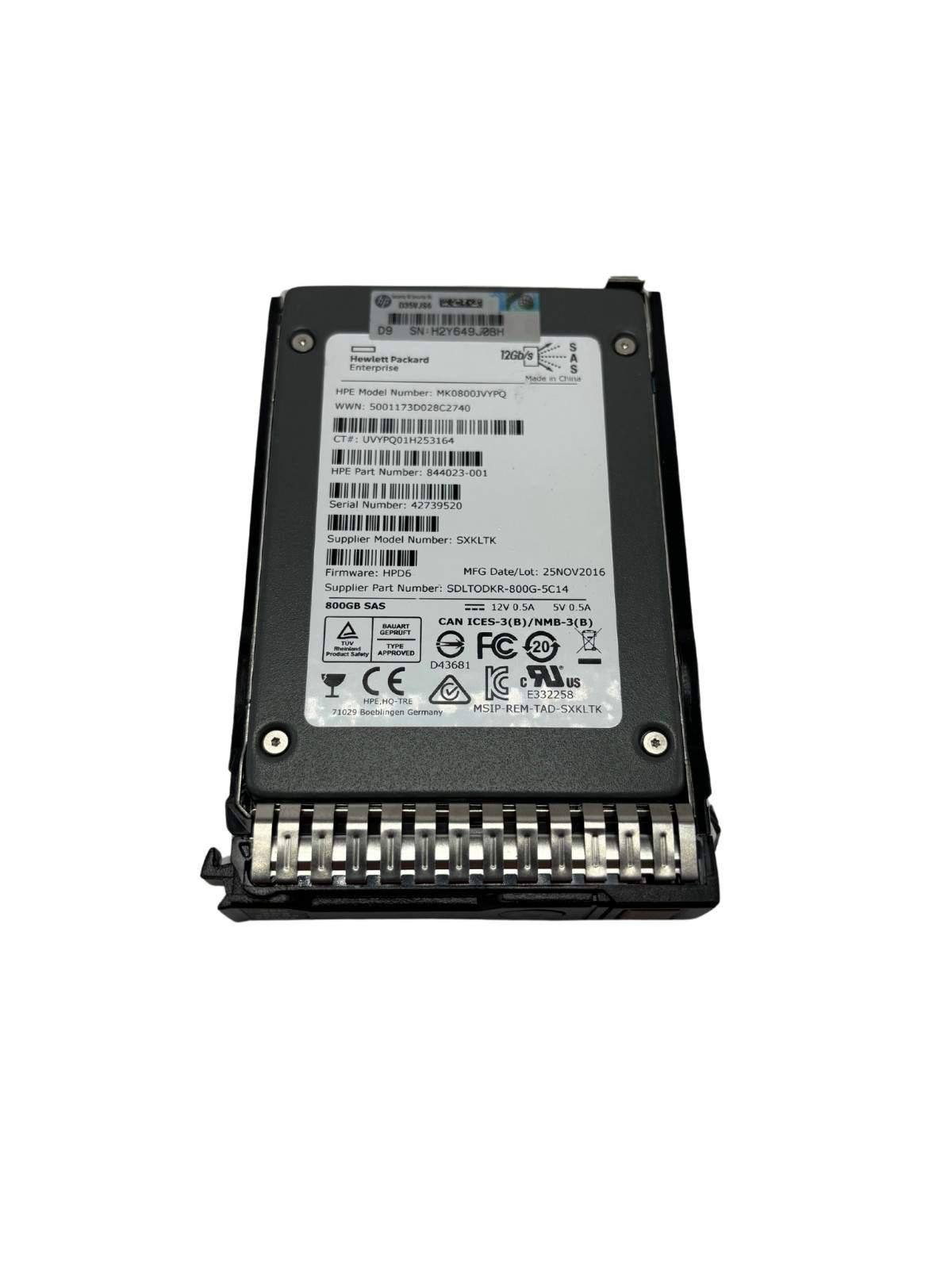 HPe 846624-001 800GB 12G SAS Mixed Use SC 2.5″ SSD MK0800JVYPQ844023-001