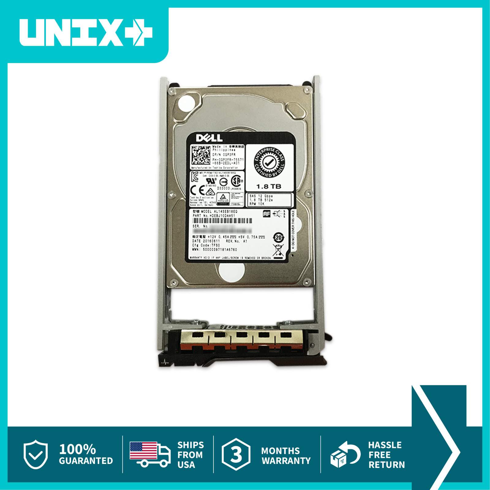 Dell GP3FR 2.5″ 1.8TB 10K RPM 12Gbps SAS HD for Dell Server w/ Caddy