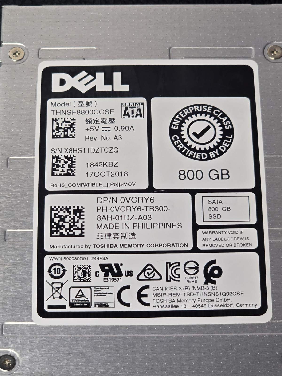 lot of 2 -Dell  800GB,Internal,2.5 inch Solid State Drive Model # THNSF8800CCSE
