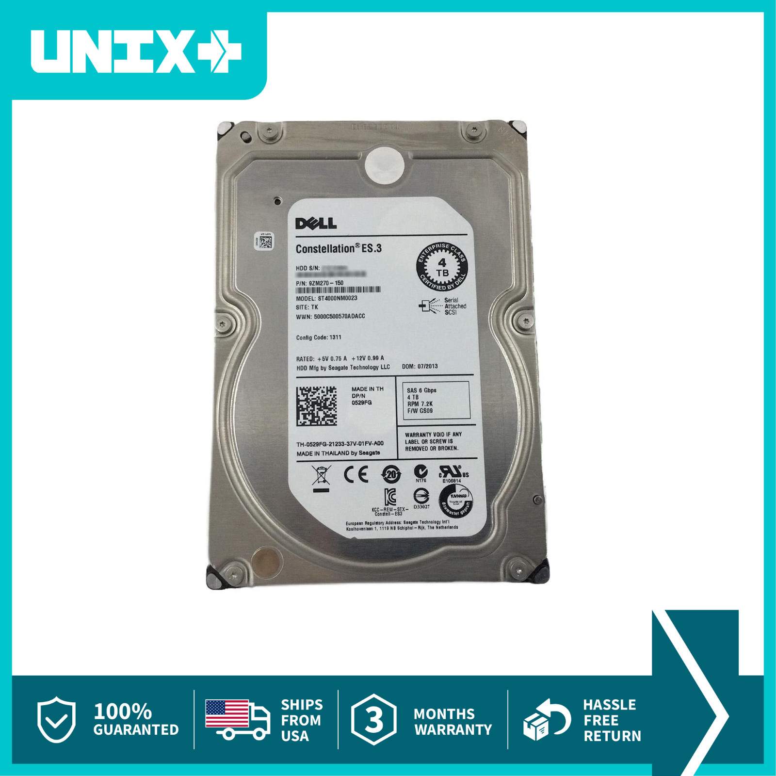 DELL 529FG 4TB SAS 3.5in Server HD 7.2K RPM 6Gbps for Dell Server w/ Caddy