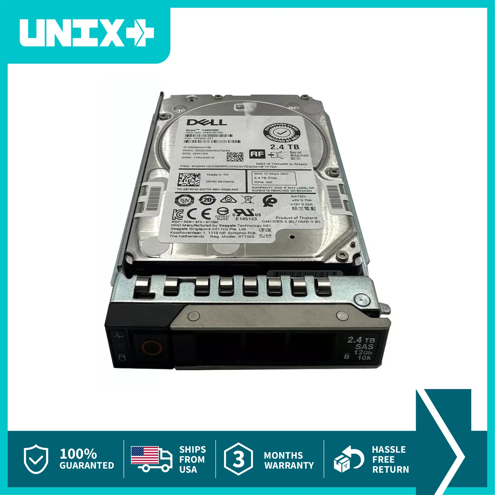 Dell 8YWH3 2.4TB SAS 2.5in 12Gbps 10K RPM 256MB Cache Hard Drive for Dell Server