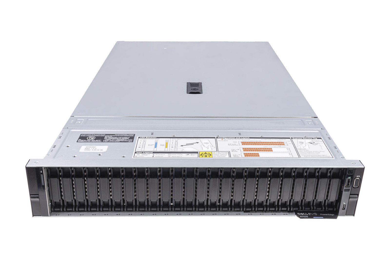 Server Dell R7525 24×2.5″ EPYC 7702P 64GB 2x25GbE 2xPSU rails bezel iDRAC9