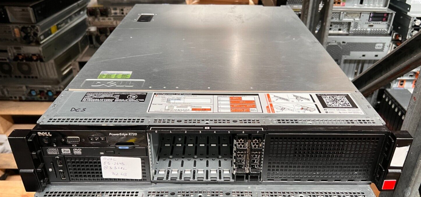 Dell PowerEdge R720 Server | 2x Xeon E5-2643 @3.3GHz 32GB Perc H710P Min 2x PSUs