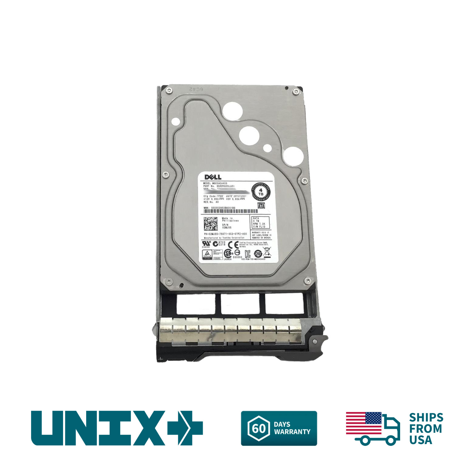 Dell 2MJ55 4TB SATA 3.5″ 6Gbps 7.2K RPM Hard Disk Drive w/ Caddy for Dell Server